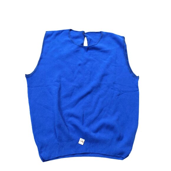 Vintage 1940s-1960s Bright Blue Sleeveless Knit Crewneck Sweater Vest Top Sz XXS - Picture 2 of 6